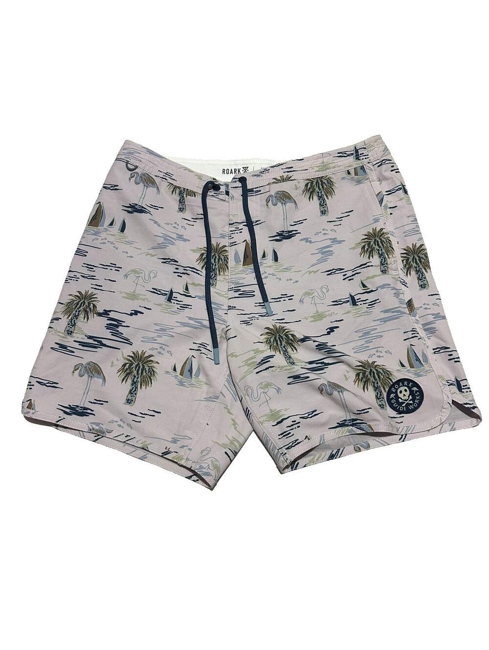 Roark Chiller Board Shorts 32 Swim Trunks Tropical Trees Mutlicolor Drawstring